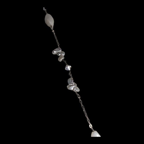 Vintage Aurora Borealis Crystal Pearl  and White Agate Drop Necklace Y-Necklace - Picture 11 of 12